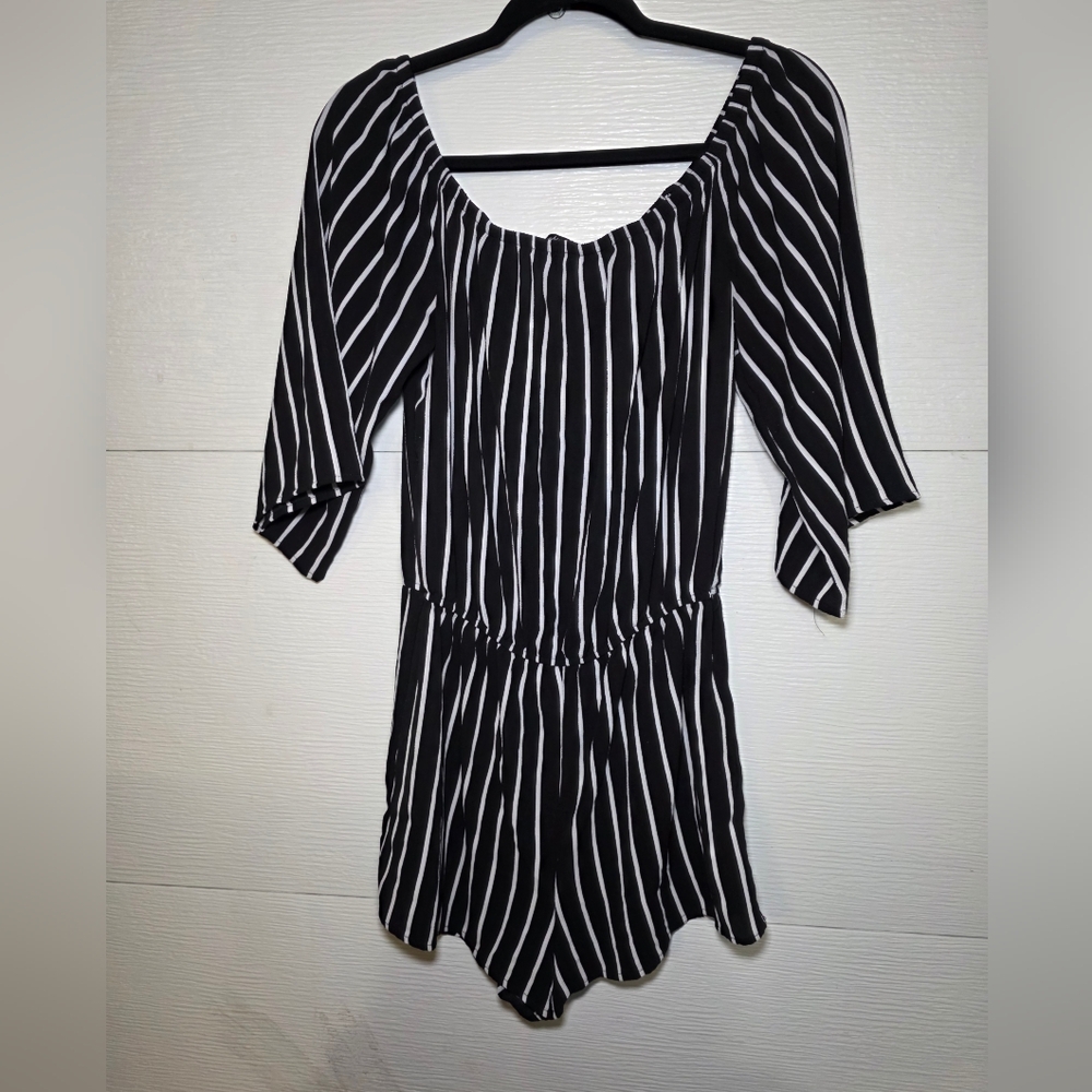 Ambiance Black & White Vertical Stripe Romper